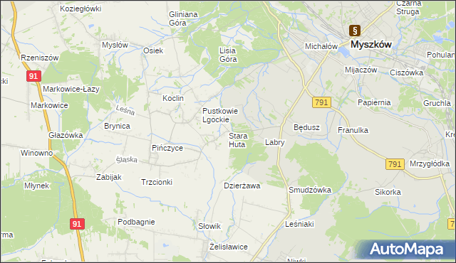 mapa Stara Huta gmina Koziegłowy, Stara Huta gmina Koziegłowy na mapie Targeo