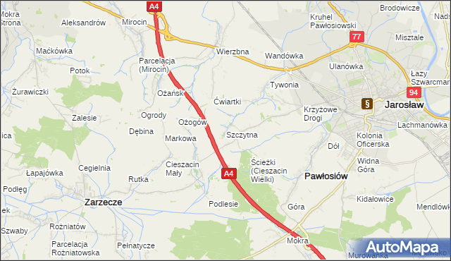 mapa Szczytna gmina Pawłosiów, Szczytna gmina Pawłosiów na mapie Targeo