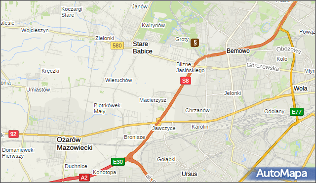 mapa Szeligi gmina Ożarów Mazowiecki, Szeligi gmina Ożarów Mazowiecki na mapie Targeo