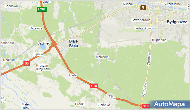 mapa Trzciniec gmina Białe Błota, Trzciniec gmina Białe Błota na mapie Targeo