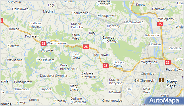 mapa Trzetrzewina, Trzetrzewina na mapie Targeo