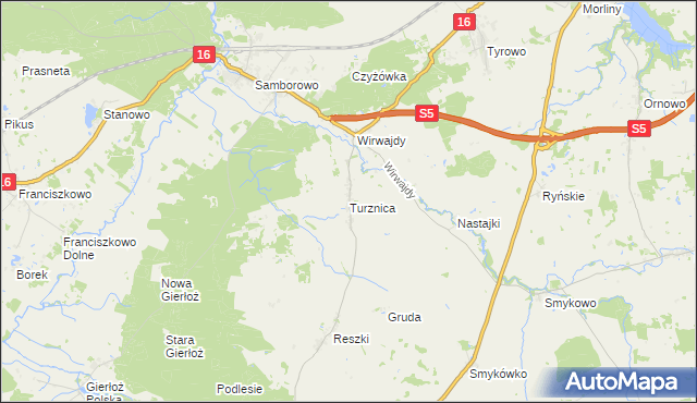 mapa Turznica gmina Ostróda, Turznica gmina Ostróda na mapie Targeo
