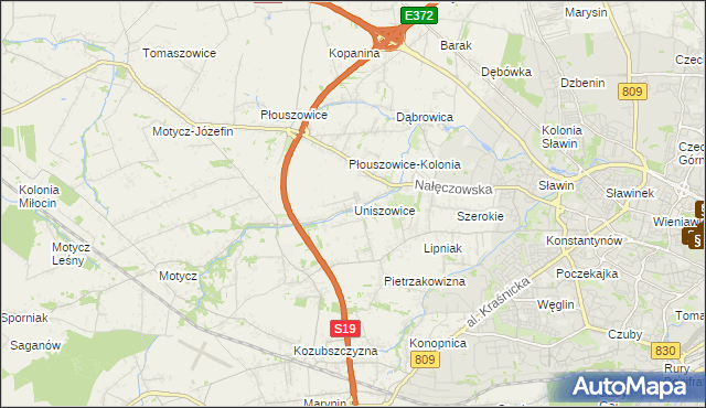 mapa Uniszowice, Uniszowice na mapie Targeo