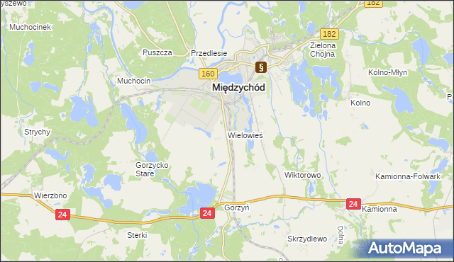 mapa Wielowieś gmina Międzychód, Wielowieś gmina Międzychód na mapie Targeo