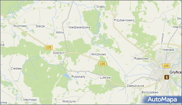 mapa Wilczkowo gmina Gryfice, Wilczkowo gmina Gryfice na mapie Targeo