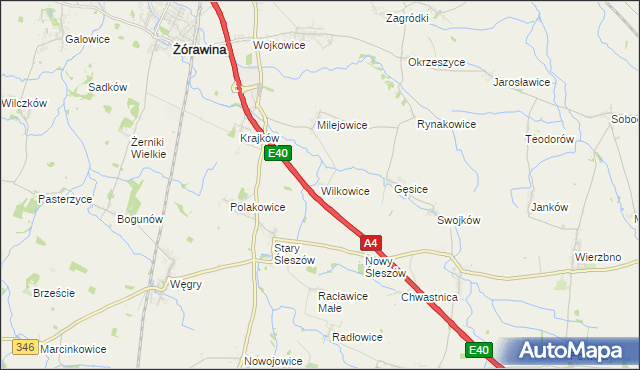 mapa Wilkowice gmina Żórawina, Wilkowice gmina Żórawina na mapie Targeo