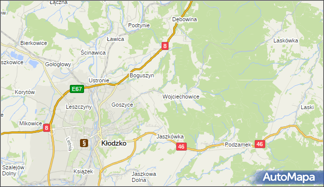 mapa Wojciechowice gmina Kłodzko, Wojciechowice gmina Kłodzko na mapie Targeo