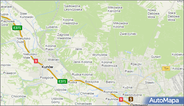 mapa Wymysłów gmina Kunów, Wymysłów gmina Kunów na mapie Targeo