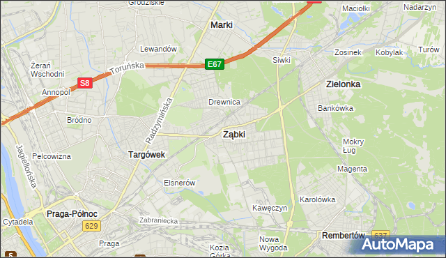 mapa Ząbki powiat wołomiński, Ząbki powiat wołomiński na mapie Targeo