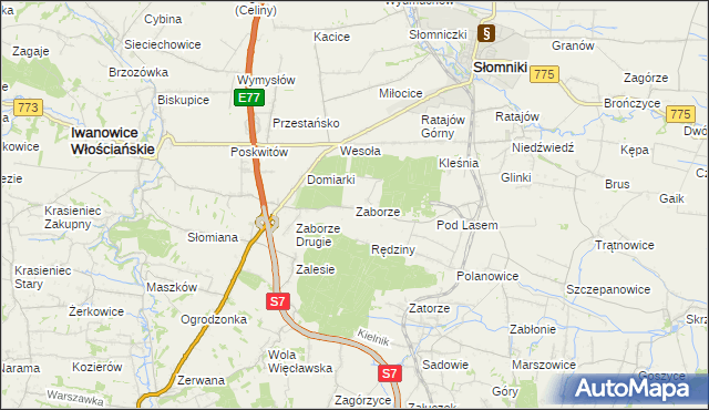 mapa Zaborze gmina Słomniki, Zaborze gmina Słomniki na mapie Targeo