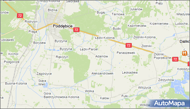 mapa Adamów gmina Poddębice, Adamów gmina Poddębice na mapie Targeo