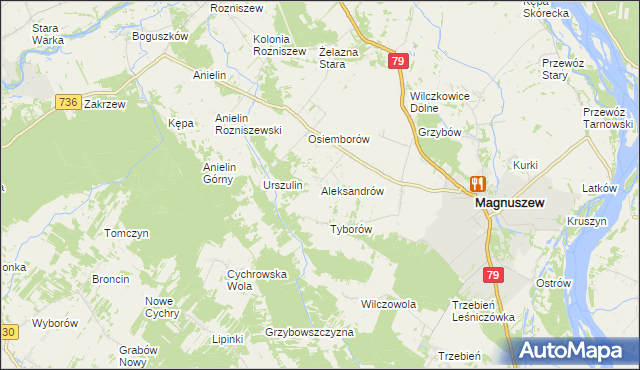 mapa Aleksandrów gmina Magnuszew, Aleksandrów gmina Magnuszew na mapie Targeo