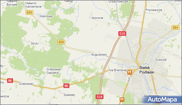 mapa Augustowo gmina Bielsk Podlaski, Augustowo gmina Bielsk Podlaski na mapie Targeo