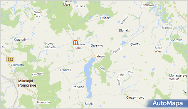 mapa Balewo gmina Mikołajki Pomorskie, Balewo gmina Mikołajki Pomorskie na mapie Targeo