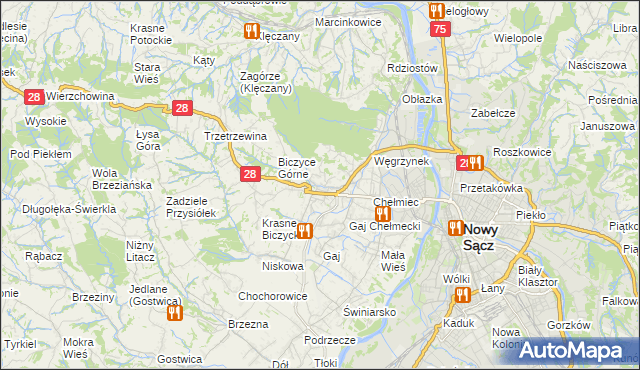 mapa Biczyce Dolne, Biczyce Dolne na mapie Targeo