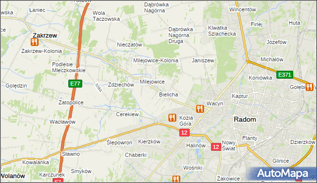 mapa Bielicha, Bielicha na mapie Targeo