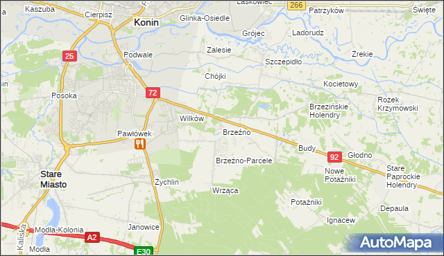 mapa Brzeźno gmina Krzymów, Brzeźno gmina Krzymów na mapie Targeo