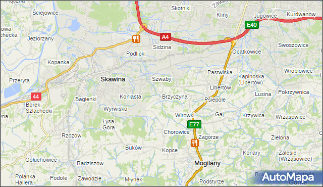 mapa Brzyczyna, Brzyczyna na mapie Targeo
