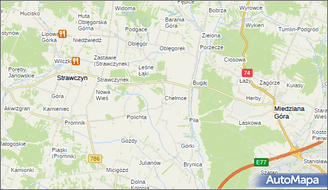mapa Chełmce gmina Strawczyn, Chełmce gmina Strawczyn na mapie Targeo