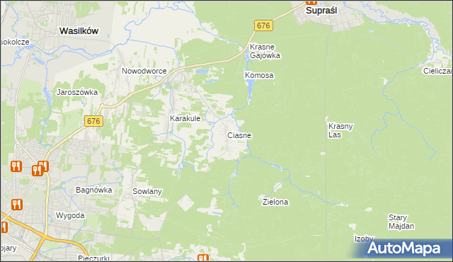 mapa Ciasne gmina Supraśl, Ciasne gmina Supraśl na mapie Targeo