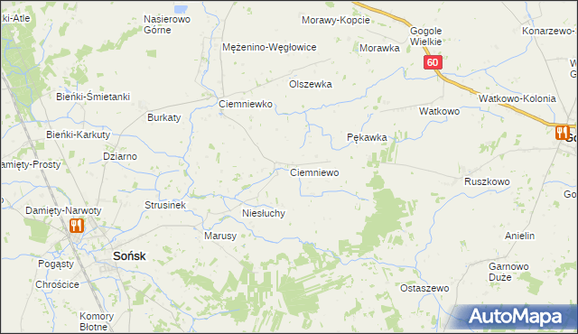 mapa Ciemniewo gmina Sońsk, Ciemniewo gmina Sońsk na mapie Targeo