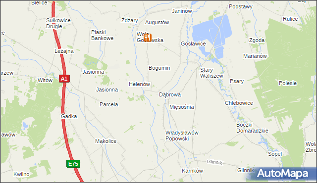 mapa Dąbrowa gmina Głowno, Dąbrowa gmina Głowno na mapie Targeo