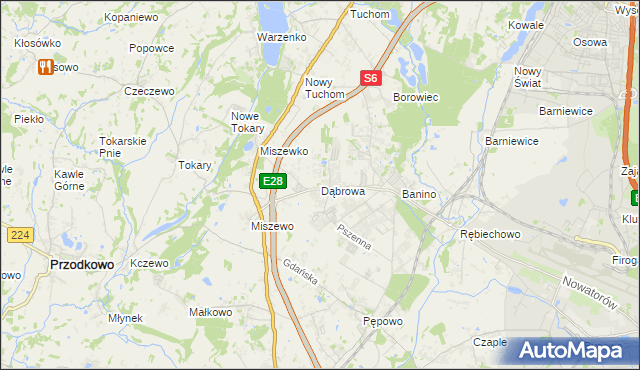 mapa Dąbrowa gmina Żukowo, Dąbrowa gmina Żukowo na mapie Targeo