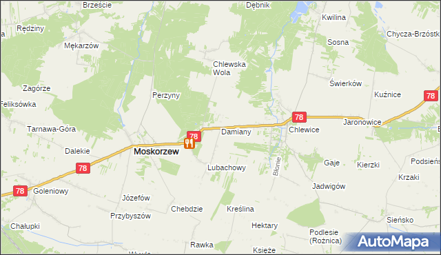 mapa Damiany gmina Moskorzew, Damiany gmina Moskorzew na mapie Targeo