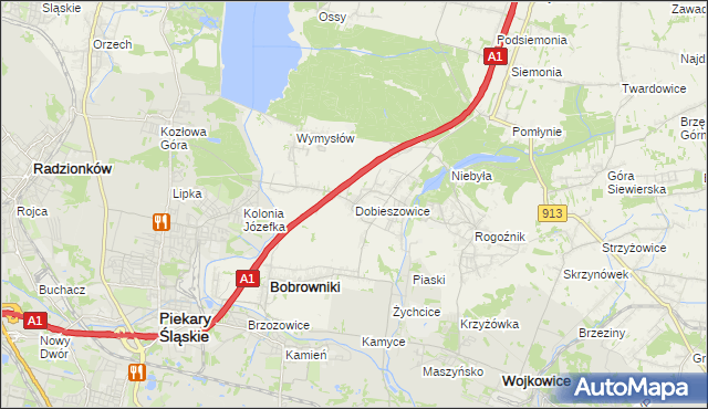 mapa Dobieszowice gmina Bobrowniki, Dobieszowice gmina Bobrowniki na mapie Targeo