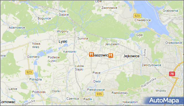 mapa Gaszowice powiat rybnicki, Gaszowice powiat rybnicki na mapie Targeo