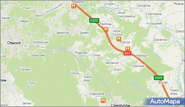 mapa Glina gmina Celestynów, Glina gmina Celestynów na mapie Targeo