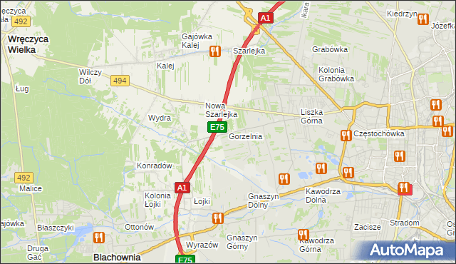 mapa Gorzelnia gmina Blachownia, Gorzelnia gmina Blachownia na mapie Targeo