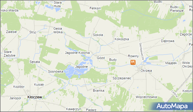 mapa Gózd gmina Kłoczew, Gózd gmina Kłoczew na mapie Targeo