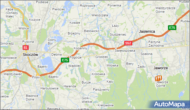 mapa Grodziec gmina Jasienica, Grodziec gmina Jasienica na mapie Targeo