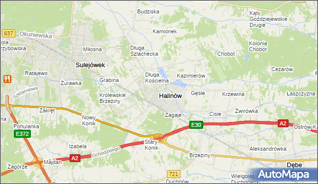 mapa Halinów powiat miński, Halinów powiat miński na mapie Targeo