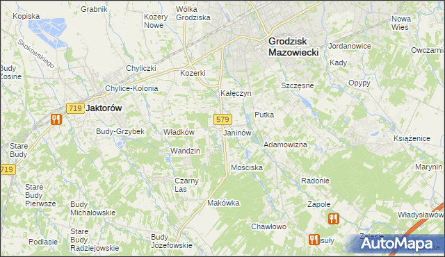 mapa Janinów gmina Grodzisk Mazowiecki, Janinów gmina Grodzisk Mazowiecki na mapie Targeo