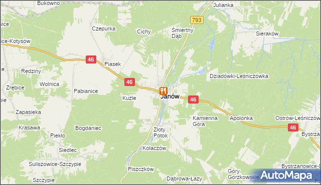 mapa Janów powiat częstochowski, Janów powiat częstochowski na mapie Targeo