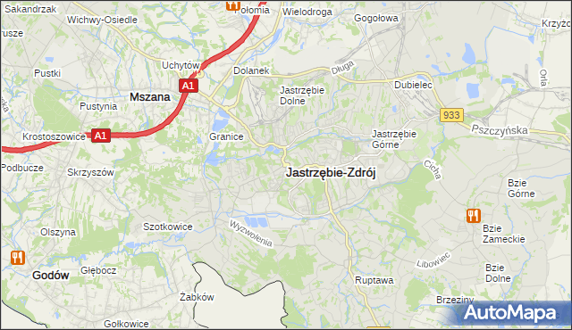 mapa Jastrzębie-Zdrój, Jastrzębie-Zdrój na mapie Targeo