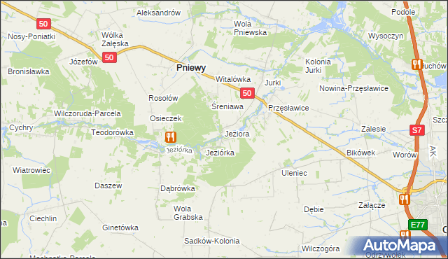 mapa Jeziora gmina Pniewy, Jeziora gmina Pniewy na mapie Targeo