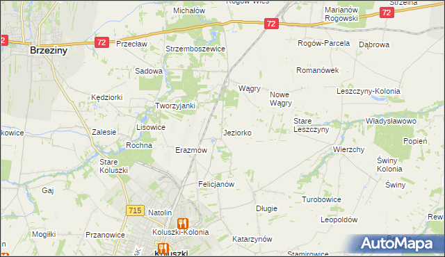 mapa Jeziorko gmina Koluszki, Jeziorko gmina Koluszki na mapie Targeo