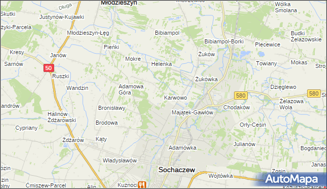 mapa Karwowo gmina Sochaczew, Karwowo gmina Sochaczew na mapie Targeo