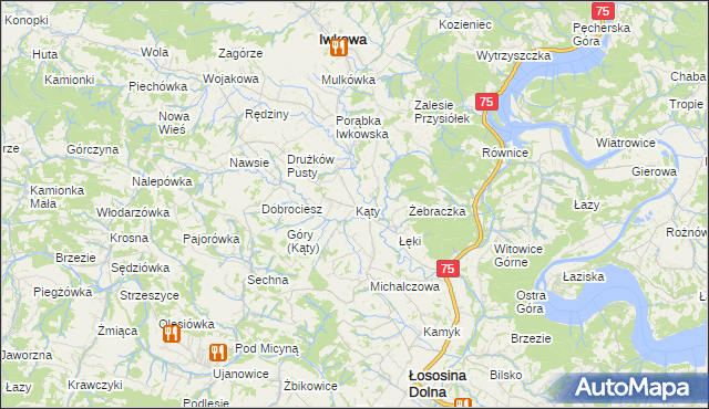 mapa Kąty gmina Iwkowa, Kąty gmina Iwkowa na mapie Targeo