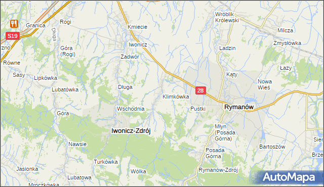 mapa Klimkówka gmina Rymanów, Klimkówka gmina Rymanów na mapie Targeo