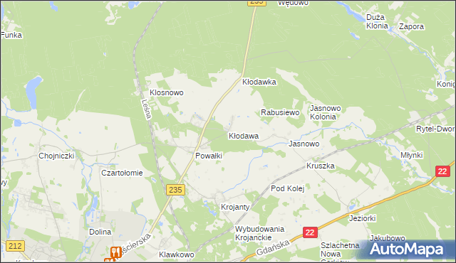 mapa Kłodawa gmina Chojnice, Kłodawa gmina Chojnice na mapie Targeo