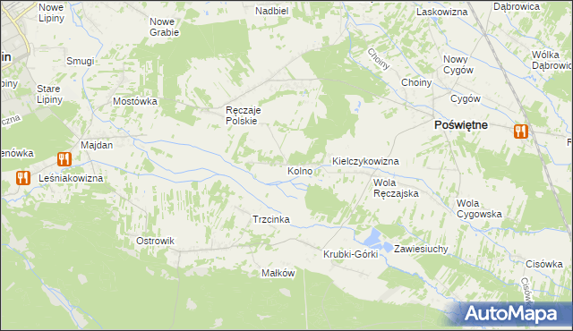 mapa Kolno gmina Poświętne, Kolno gmina Poświętne na mapie Targeo