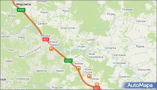 mapa Kopki gmina Wiązowna, Kopki gmina Wiązowna na mapie Targeo