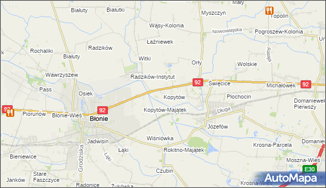 mapa Kopytów gmina Błonie, Kopytów gmina Błonie na mapie Targeo