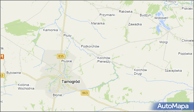 mapa Korchów Pierwszy, Korchów Pierwszy na mapie Targeo