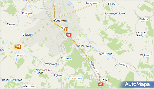 mapa Koszarówka gmina Grajewo, Koszarówka gmina Grajewo na mapie Targeo