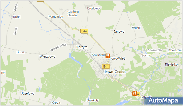 mapa Kraszewo gmina Iłowo-Osada, Kraszewo gmina Iłowo-Osada na mapie Targeo